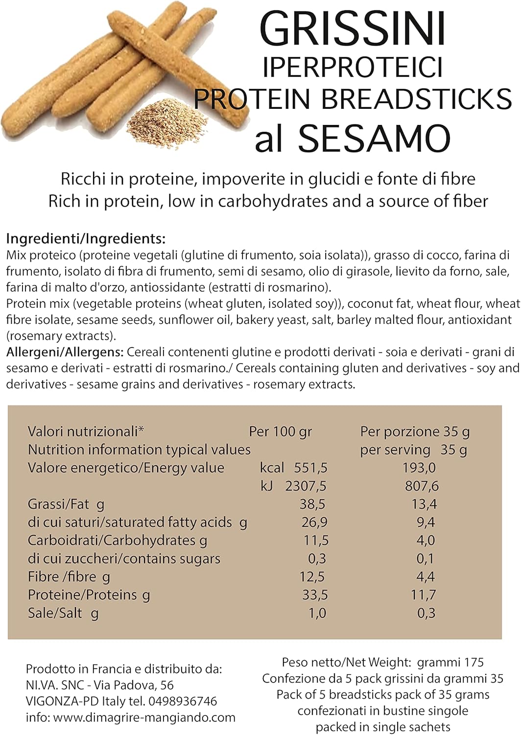 Grissini KETO Iperproteici al Sesamo (5 confezioni)