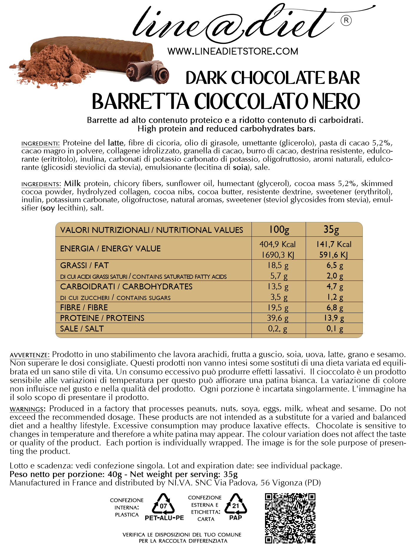 Barretta Proteica al Cioccolato Fondente (7 barrette)