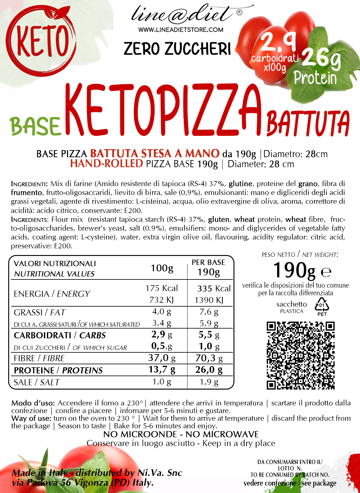 BASE PIZZA KETO BATTUTA 190g