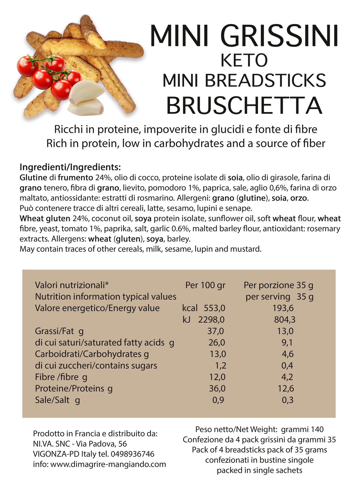 Mini Grissini KETO gusto Bruschetta (4 confezioni)