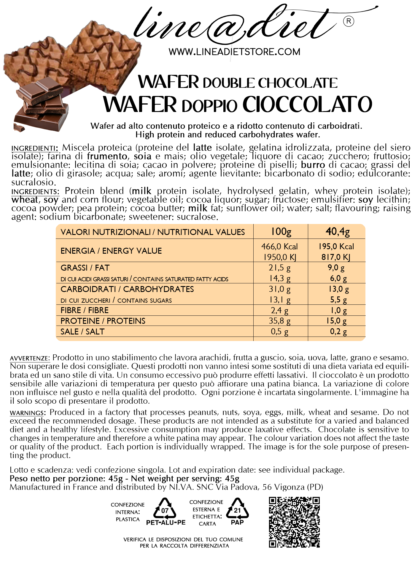 Wafer Proteico al Cioccolato (5 wafer doppi)