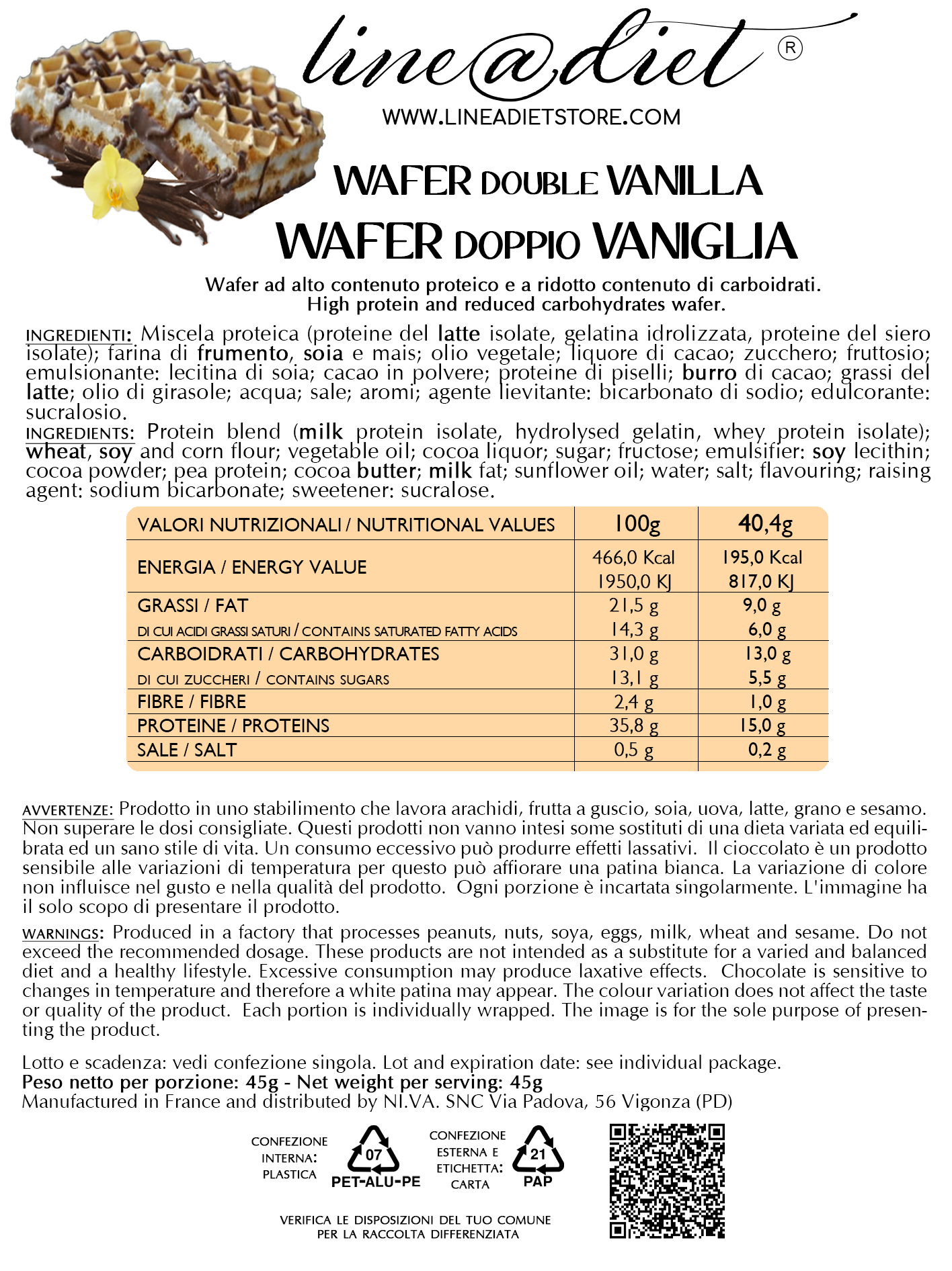 Wafer Proteico alla Vaniglia (5 wafer doppi)