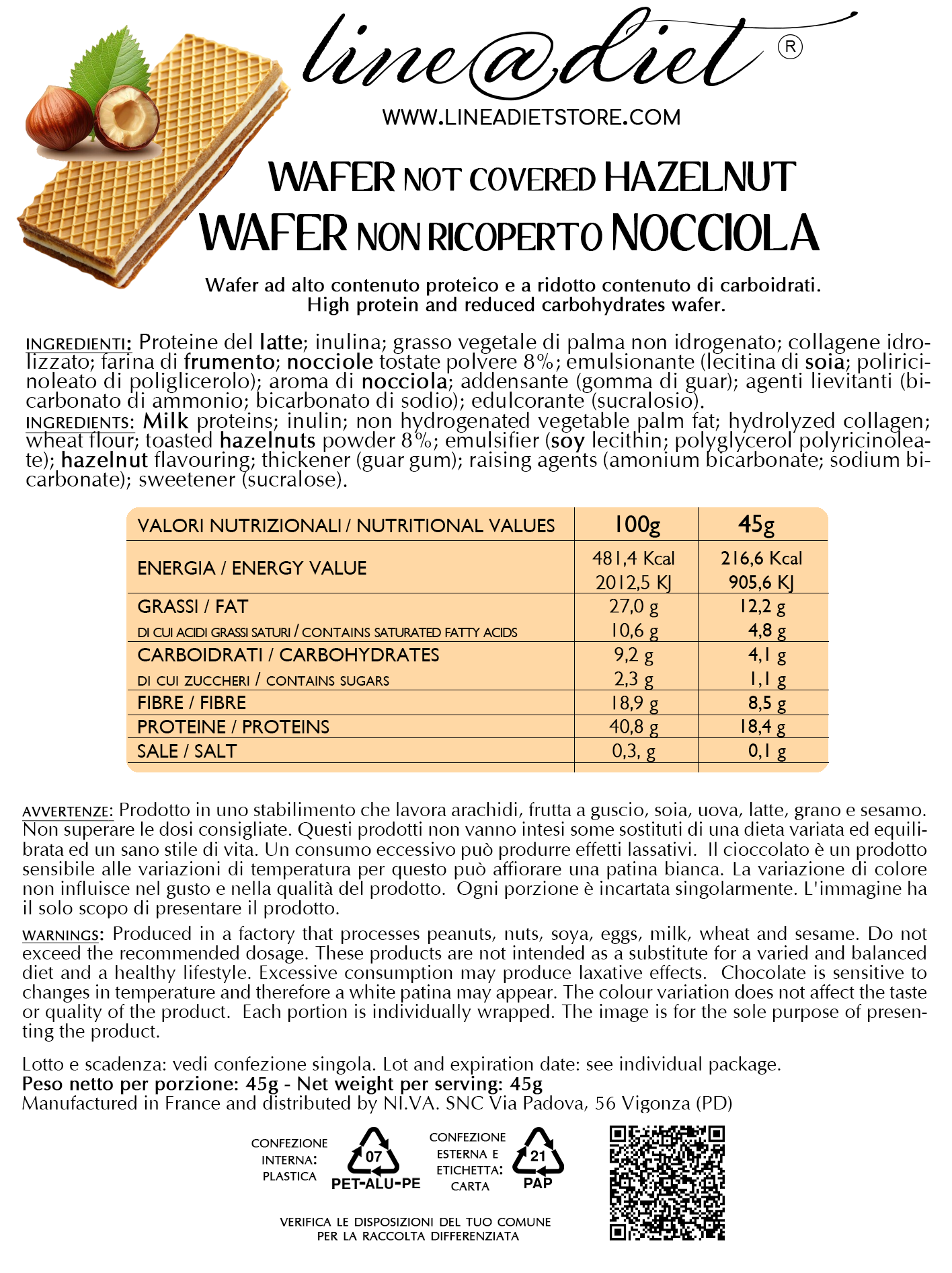 Wafer Proteico alla Nocciola (5 wafer)