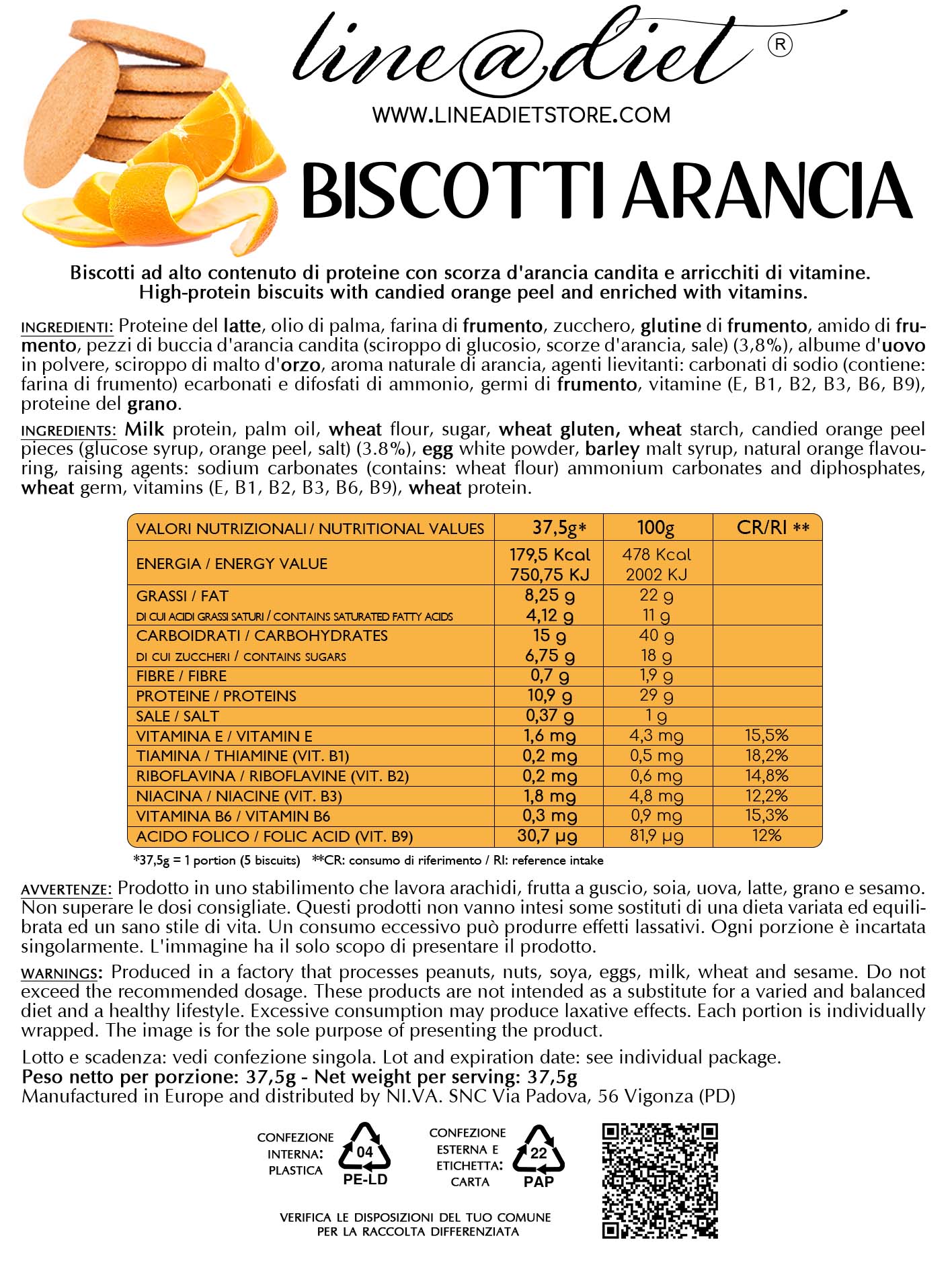 Biscotti Proteici all'Arancia (7 porzioni)