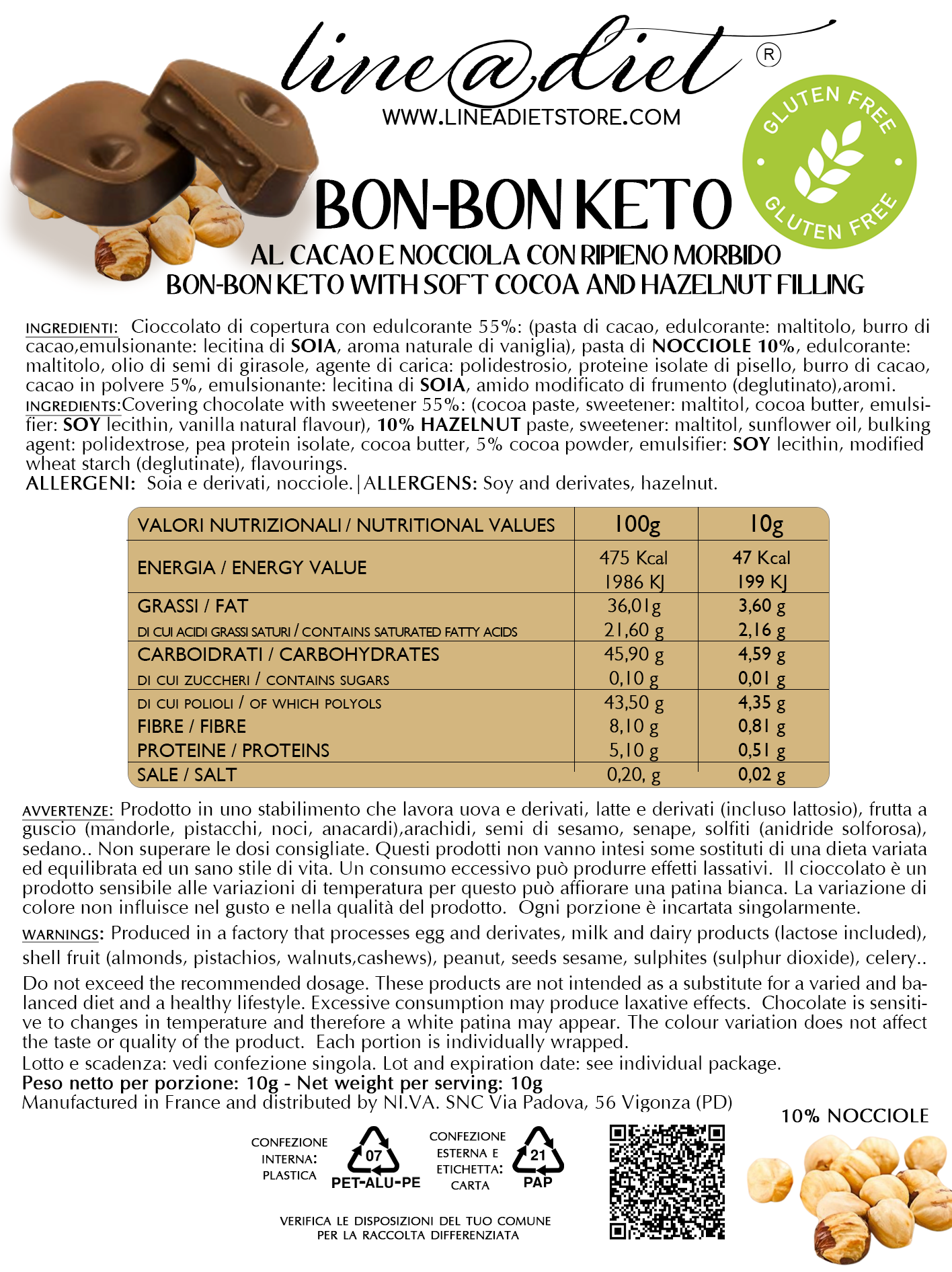Bon-Bon al Cacao e Nocciola con ripieno morbido (10 bon bon)