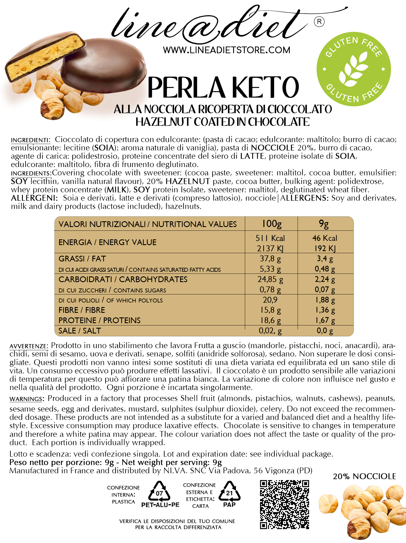 Perla alla Nocciola ricoperta di Cioccolato (10 perle)