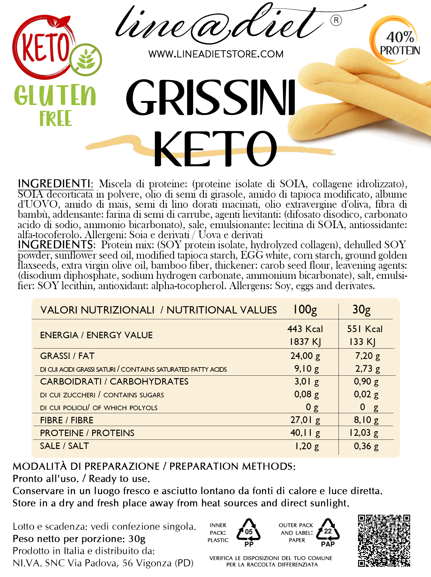 Grissini Keto al Naturale - senza glutine (4 confezioni)