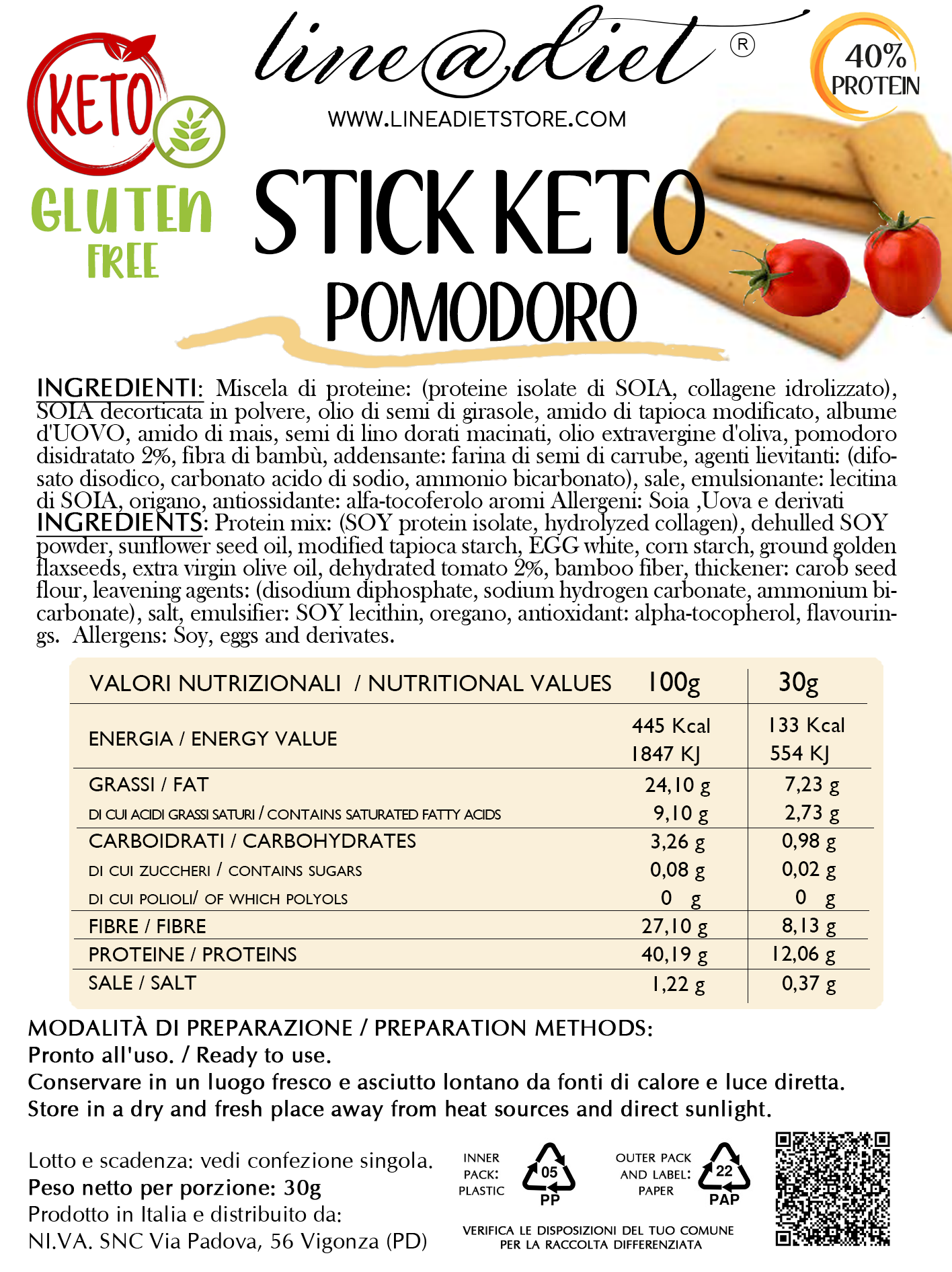 Stick Keto al Pomodoro - senza glutine (4 confezioni)