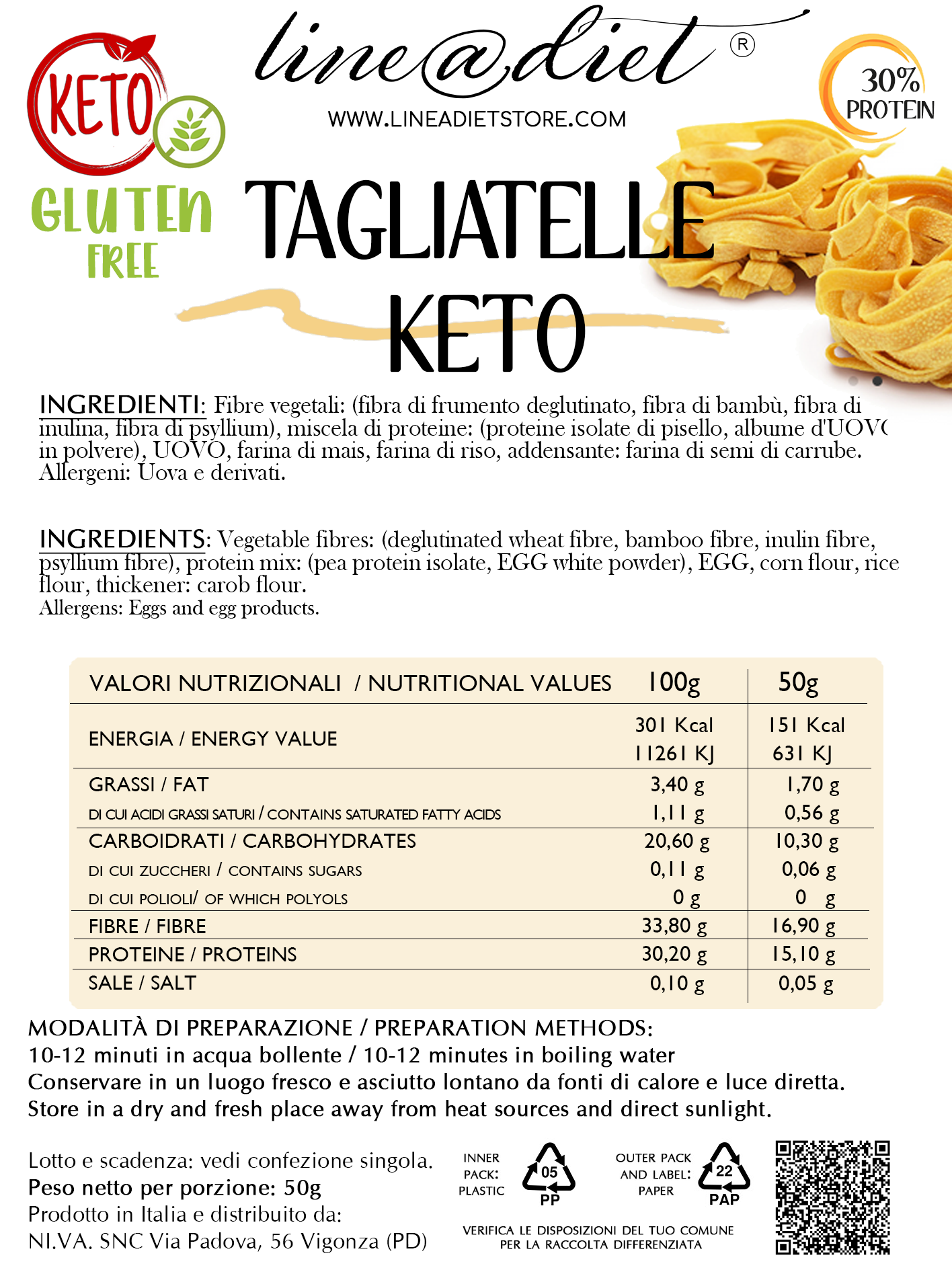Tagliatelle Keto - senza glutine (7 porzioni)