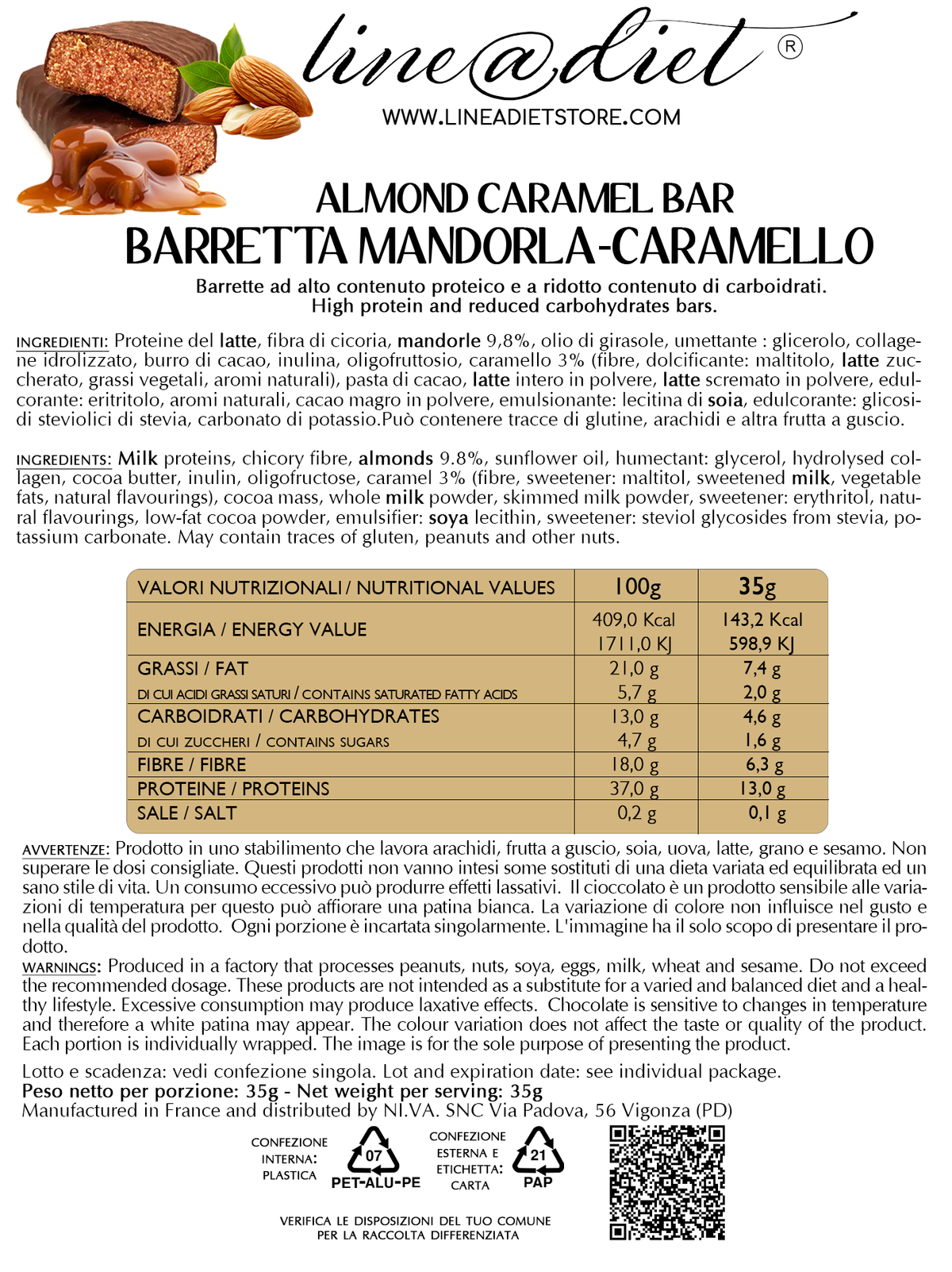 Barretta Proteica alla Mandorla e Caramello (7 barrette)