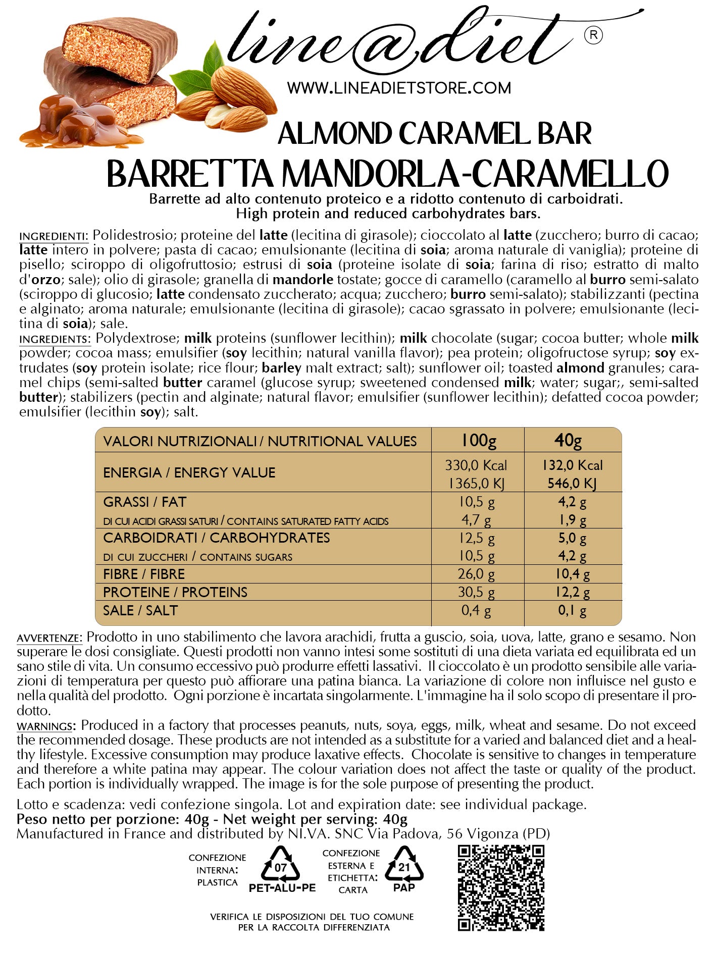 Barretta Proteica alla Mandorla e Caramello (7 barrette)