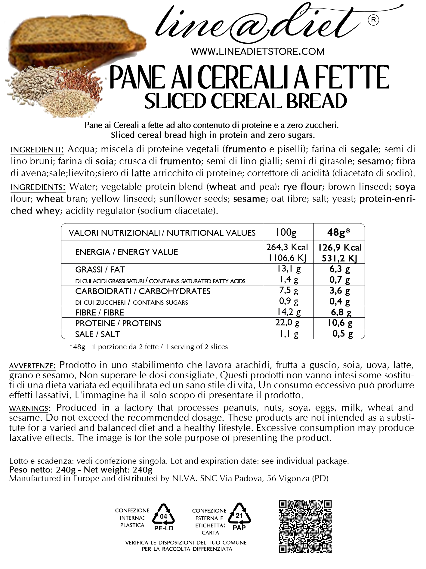 Pane Proteico ai Cereali a fette (5 porzioni)