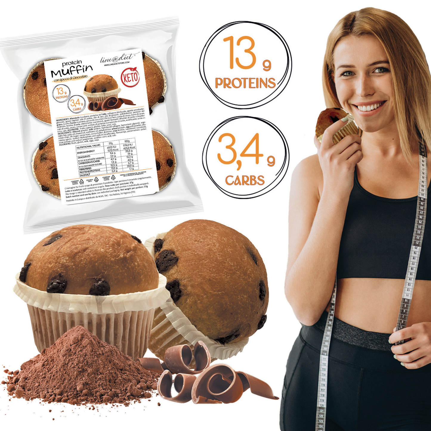 Muffin c/gocce di cioccolato (4 pezzi)