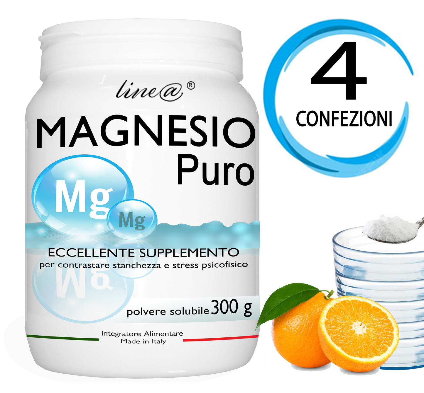 MAGNESIO Puro all'Arancia 4 confezioni da 300g