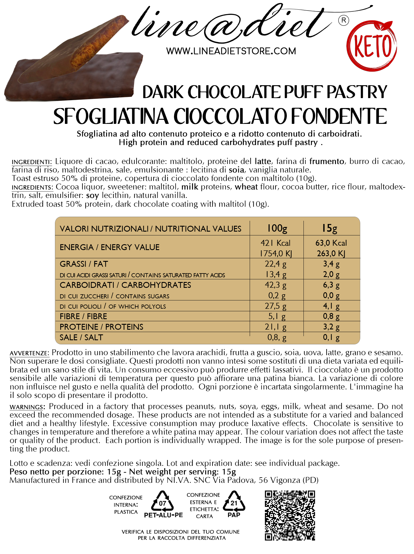 Sfogliatina ricoperta di Cioccolato Fondente (10 sfogliatine)