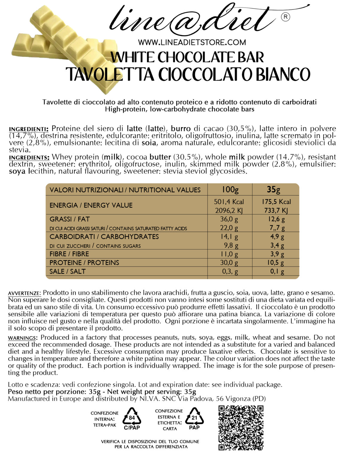 Tavoletta di Cioccolata Bianca (10 tavolette)