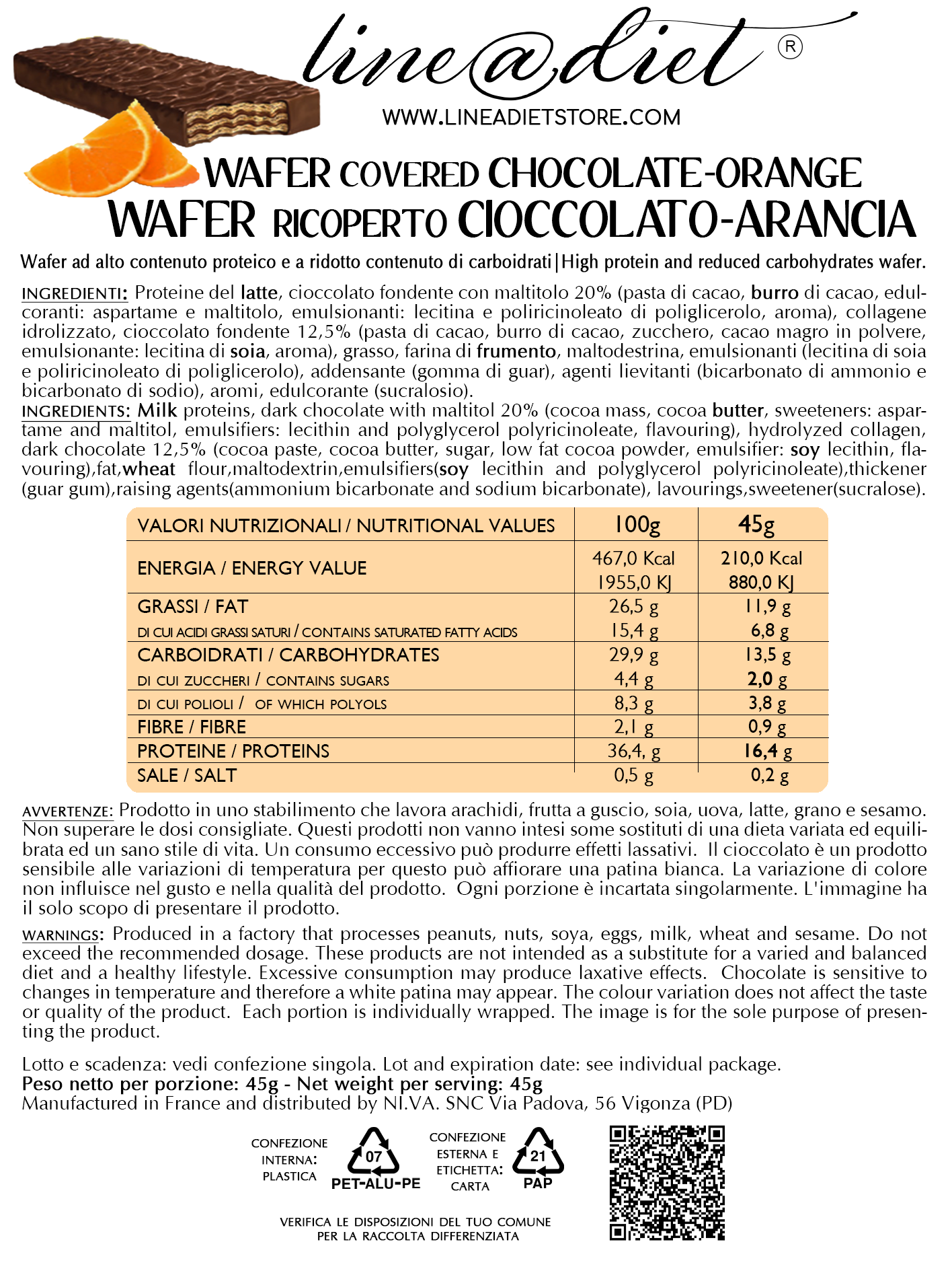 Wafer Proteico all'Arancia ricoperto (5 wafer)