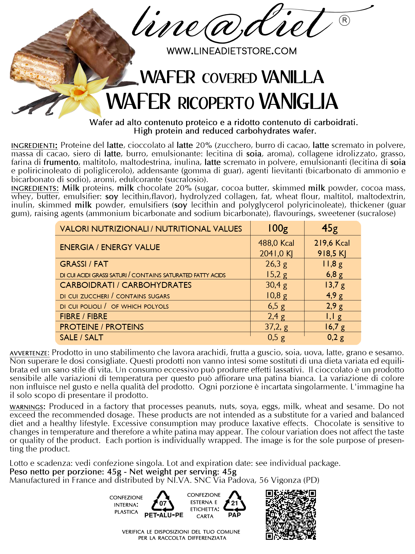 Wafer Proteico alla Vaniglia ricoperto (5 wafer)