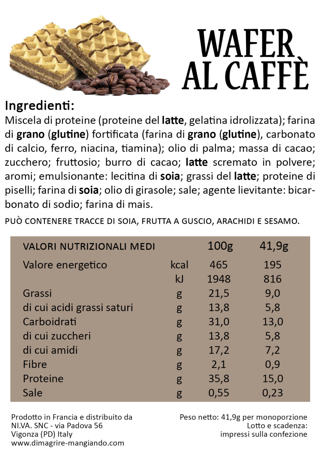 Wafer Proteico al Caffè (5 wafer doppi)