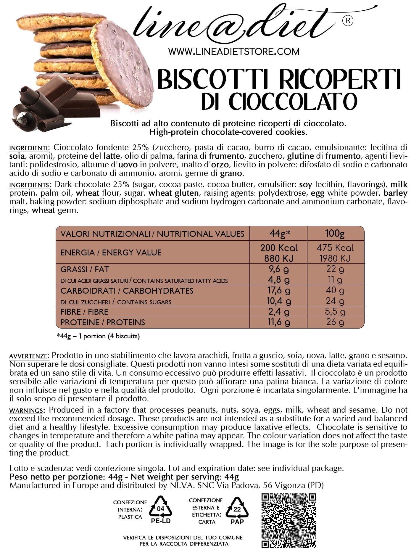 Biscotti Proteici ricoperti di Cioccolato (7 porzioni)