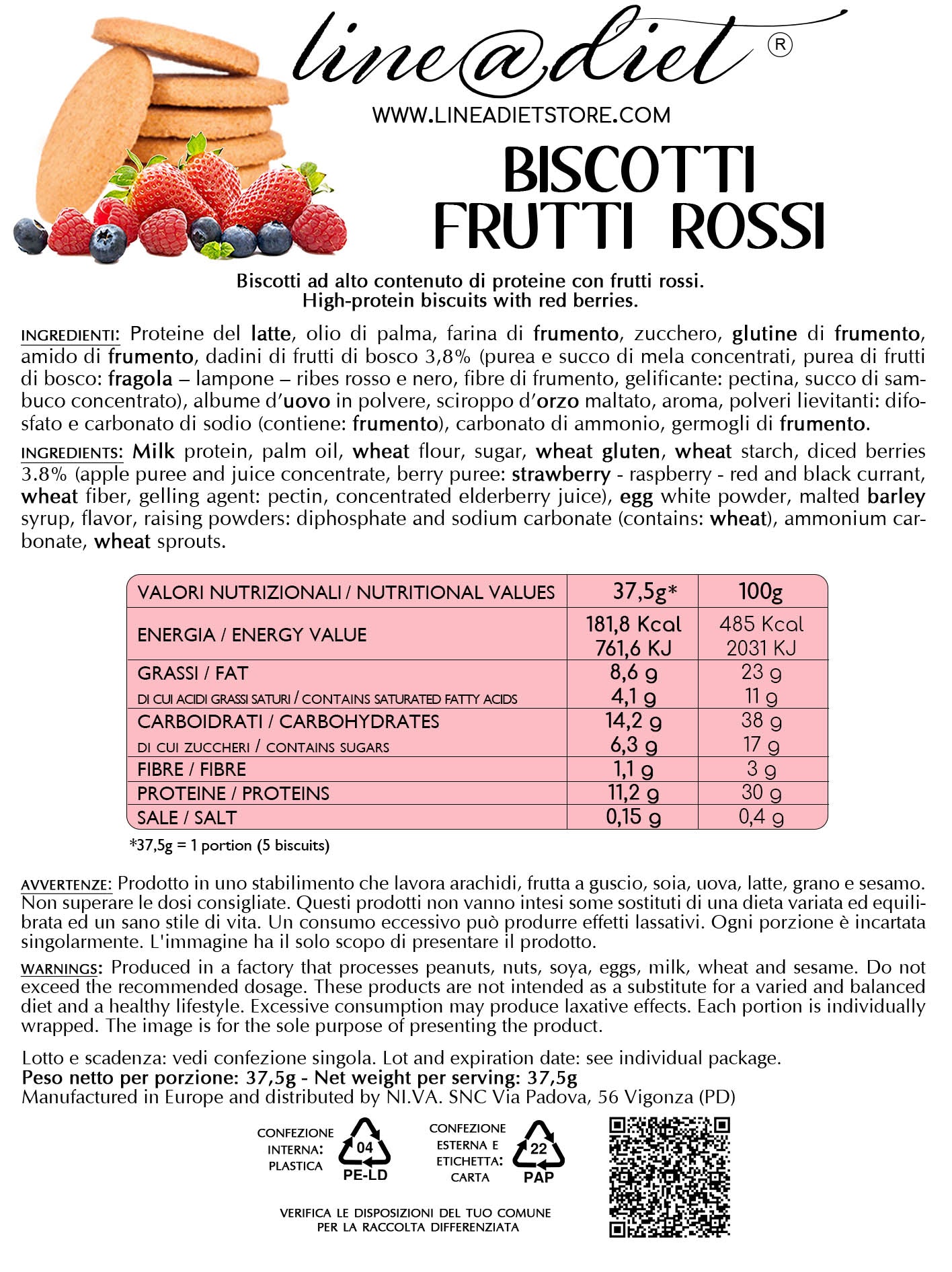 Biscotti Proteici ai Frutti Rossi (7 porzioni)