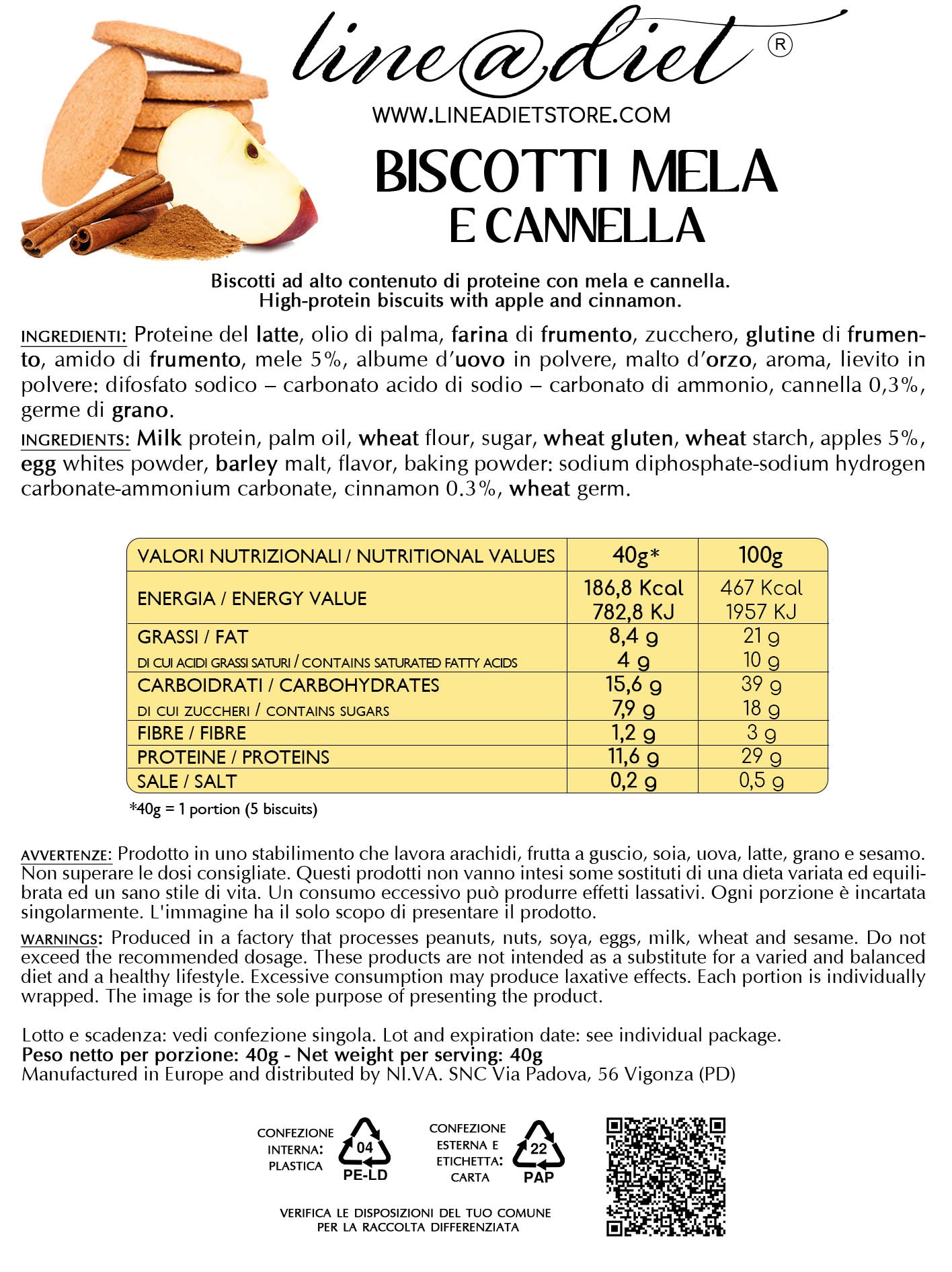 Biscotti Proteici alla Mela e Cannella (7 porzioni)