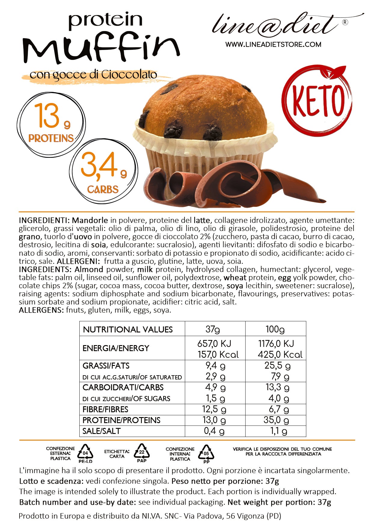 Muffin c/gocce di cioccolato (4 pezzi)