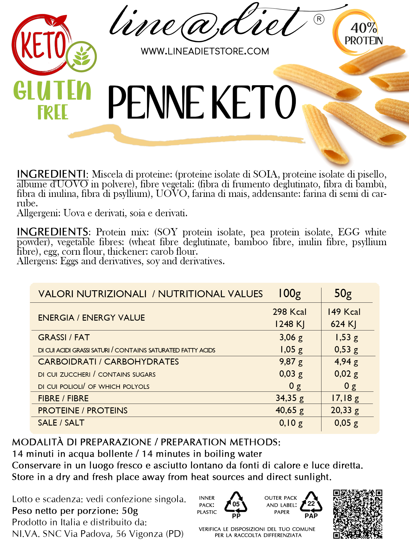 Penne Keto - senza glutine (7 porzioni)