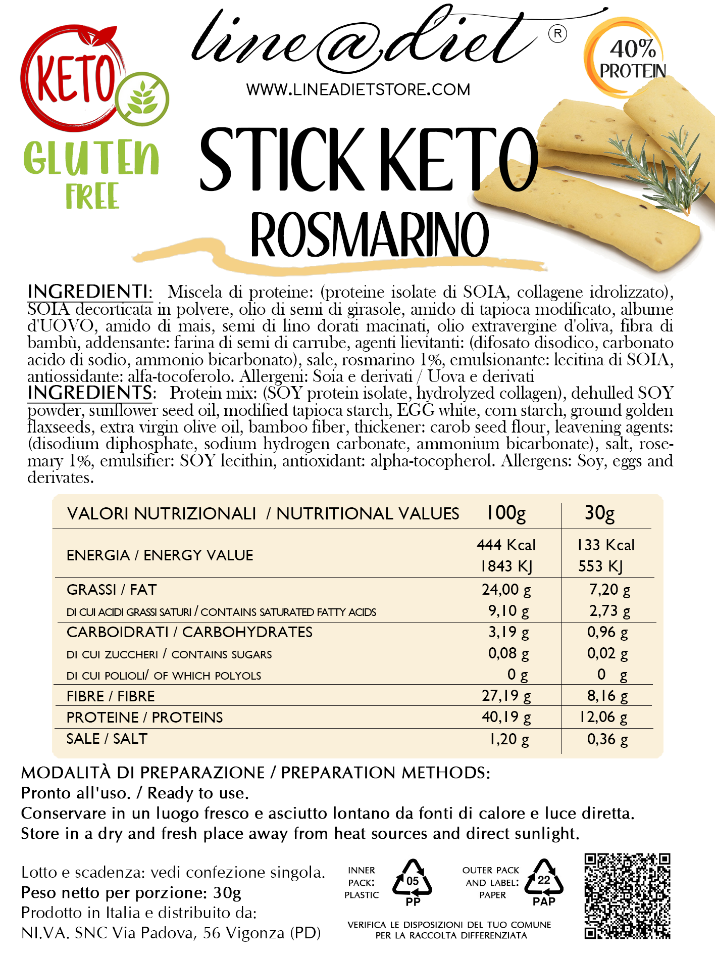 Stick Keto al Rosmarino - senza glutine (4 confezioni)